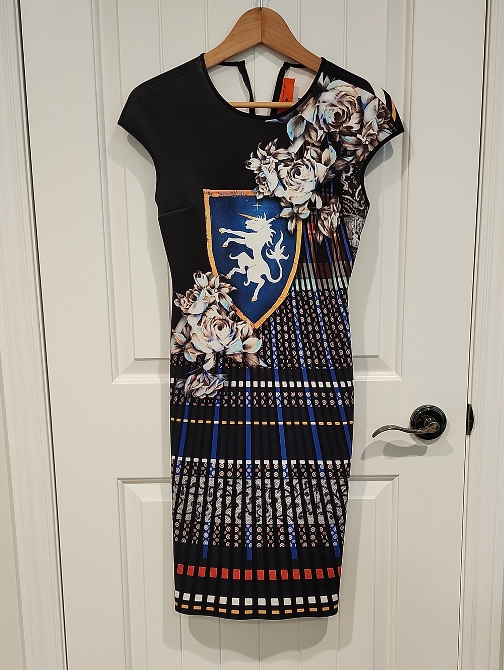 Black Floral Shield Print Sheath Dress